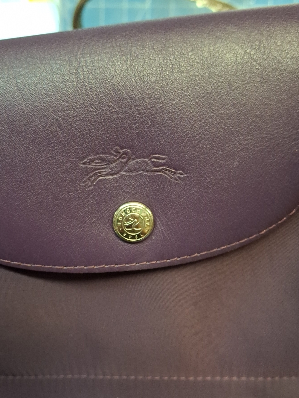 Longchamp Purple Nylon Tote with Leather Trim Preloved - Picture 11 of 16